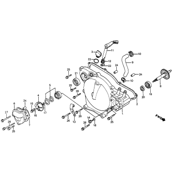RIGHT CRANKCASE COVER + WATER PUMP 83