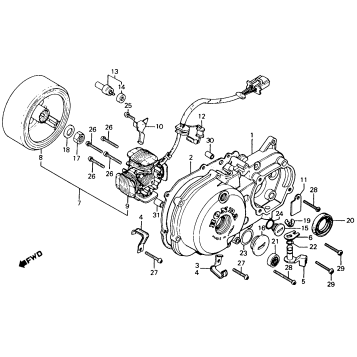 LEFT CRANKCASE COVER + ALTERNATOR 81-86
