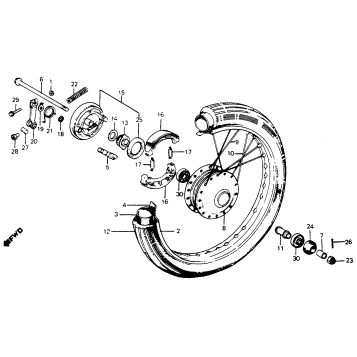 FRONT WHEEL + FRONT BRAKE PANEL