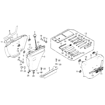 SIDE COVER + OIL TANK + TOOLS