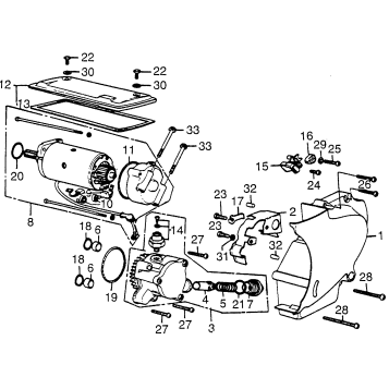 LEFT CRANKCASE COVER + STARTING MOTOR + OIL PUMP