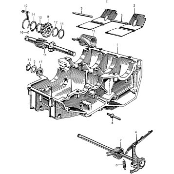 LOWER CRANKCASE + KICK STARTER