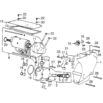 LEFT CRANKCASE COVER + STARTING MOTOR + OIL PUMP