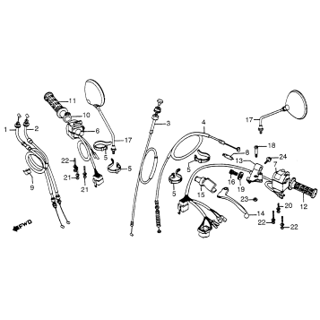 HANDLE LEVER + CABLE + SWITCH + MIRROR