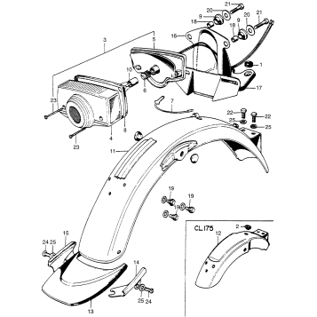 CB/CL175REAR FENDER + TAILLIGHT