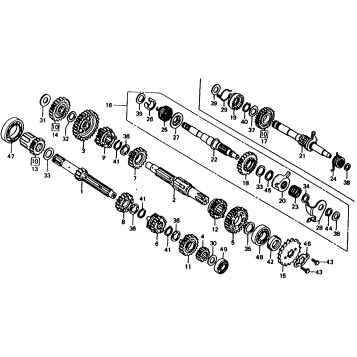 TRANSMISSION + KICK STARTER SPINDLE