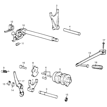 GEARSHIFT FORK + DRUM + SPINDLE