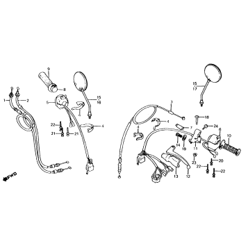 HANDLE LEVER + CABLE + SWITCH + MIRROR