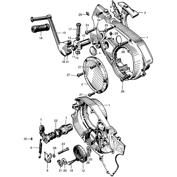 KICK STARTER ARM + RIGHT CRANKCASE COVER