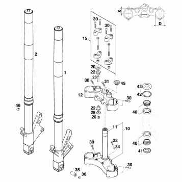 FRONT FORK, TRIPLE CLAMP