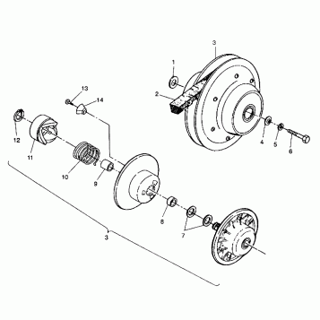 DRIVEN CLUTCH ASSEMBLY 6X6 250 W938727 (4924092409031A)