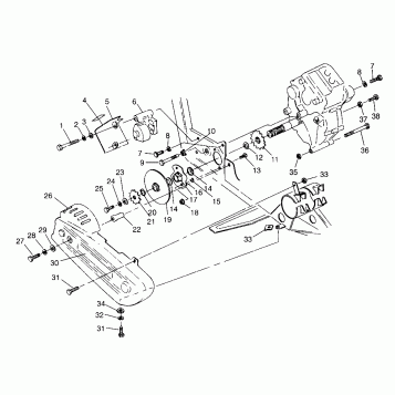 GEARCASE/BRAKE and CHAIN COVER MOUNTING 6x6 400L, U.S. W 958740, SWEDISH S9 (4930273027C013)