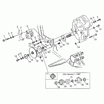 GEARCASE/BRAKE and CHAIN COVER MOUNTING XPLORER 300 W97CC28C (4939813981C005)