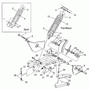 SWING ARM/SHOCK MOUNTING Sport 400L W97BA38C and Trail Blazer W97BA25C (4940124012B011)