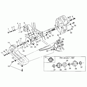 GEARCASE/BRAKE and CHAIN COVER MOUNTING Scrambler 500 W97BC50A (4943074307C004)