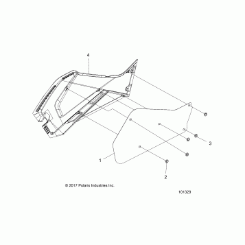 BODY, RIGHT HAND SIDE PANEL HEAT SHIELD AND HARDWARE 1 UP - A19SEA50B1/B7/SEE50B7/B3/SEG50B4 (101329)