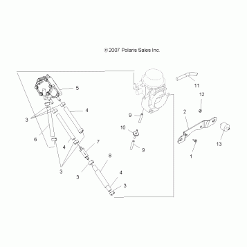 ENGINE, CARBURETOR MOUNTING and FUEL PUMP and LINES - A08BG50AA (49ATVCARBBRKT08SCRAM)