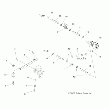 ENGINE, CARBURETOR MOUNTING and FUEL LINES - A10MH50AJ/AX/AZ (49ATVCARBBRKT09SP500)