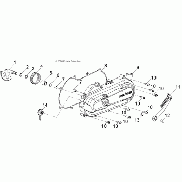 ENGINE, CLUTCH COVER and KICK START - A14KA05AD/AF (49ATVCRANKCASECVRLH09OUT50)