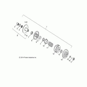 DRIVE TRAIN, SECONDARY CLUTCH - A16YAK09AF (49ATVSECONDARY07OTLW90)