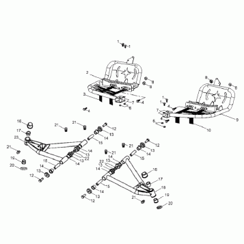 CHASSIS, A-ARM and FOOTREST - A08KA09AC (49ATVSUSPFRT08OUT90AC)