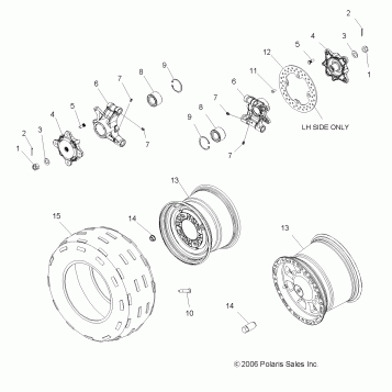 WHEEL, REAR and BRAKE DISK/HUBS/BEARING CARRIERS - A07LB27AA/AC/LH27AA/AB/AC/AD/AL (49ATVWHEELREAR07HAWK)