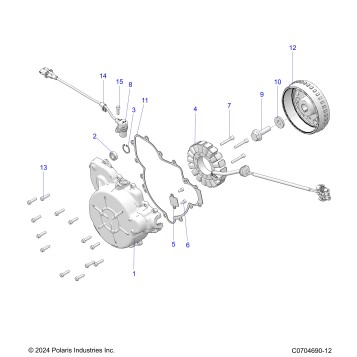 ENGINE, STATOR AND FLYWHEEL