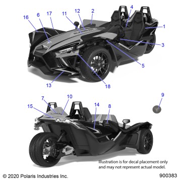 BODY, DECALS AND BADGES(R MODELS) - T22AAFGB/HB/PGD/HD/RGB/HB ALL OPTIONS  (900383)