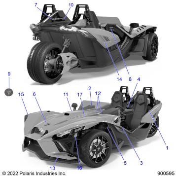 BODY, DECALS AND BADGES (R MODELS) - BODY, DASH ASM. - T23AARGB/HB ALL OPTIONS  (900595)