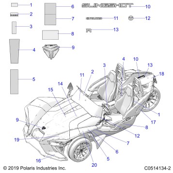 BODY, DECALS AND BADGES (R MODELS) - T20AARHB ALL OPTIONS (C0514134-2)