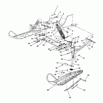 FRONT SUSPENSION and SKI WIDETRAK GT 0962061 and EUROPEAN WIDETRAK GT E9620 (4931623162B001)