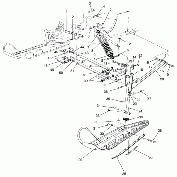 FRONT SUSPENSION and SKI WIDETRAK LX 0962064 and EUROPEAN WIDETRAK LX E9620 (4931643164B001)
