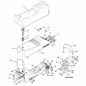 SEAT and GAS TANK ASSEMBLY 500 EFI SKS 0962574, 500 EFI RMK 0962974, and EU (4931983198A007)
