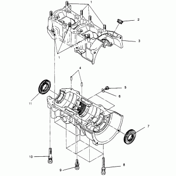CRANKCASE 500 EFI SKS 0962574, 500 EFI RMK 0962974, and EUROPEAN 500 EFI SK (4931983198C008)