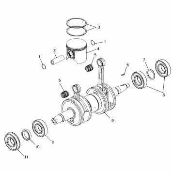 PISTON and CRANKSHAFT 700 RMK 0970966, 700 SKS 0970566 and EUROPEAN 700 SKS (4938573857C009)