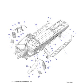CHASSIS, CLUTCH GUARD, FOOTRESTS, AND RUNNING BOARDS - S23TFM8MS (C602368)