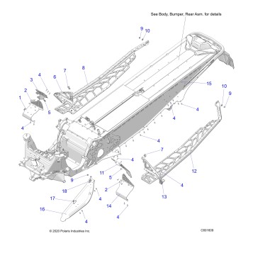 CHASSIS, CLUTCH GUARD, FOOTRESTS, and RUNNINGBOARDS - S23TDL6KSA (C601609)