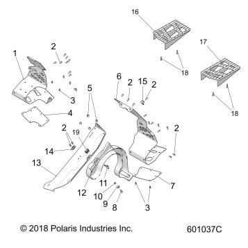 CHASSIS, CLUTCH GUARD and FOOTRESTS - S19FJB8/FJE8/FJP8 ALL OPTIONS (601037C)