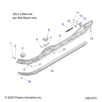 SUSPENSION, RAIL ASM. LH,RH 120 - J22DRBXXXA/DREXXXA/DRGXXXA/DRHXXXA ALL OPTIONS (C601573)
