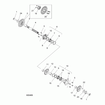 DRIVE TRAIN, JACKSHAFT AND BRAKE DISC - KTM 690, HUSKY 511, RH SIDE DRIVE MODELS (600466)