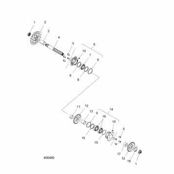 DRIVE TRAIN, JACKSHAFT AND BRAKE DISC - TIMBERSLED ST, LT, SX 120, SX 137 (600480)