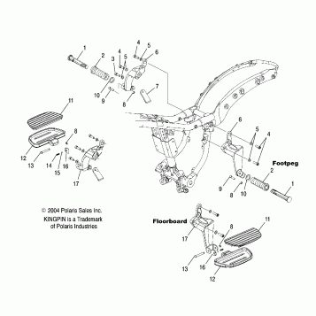 CHASSIS, FOOTPEGS, PASSENGER, FLOORBOARDS - V05CB16/DC16/ALL OPTIONS (4996259625A05)