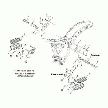 CHASSIS, PASSENGER FOOTPEGS and FLOORBOARDS - V08CB26/CD26/PB26 ALL OPTIONS (4999203389920338A05)