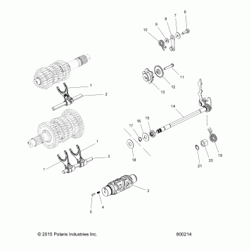 DRIVE TRAIN, SHIFT FORKS, RATCHET and DRUM - V17FTA/FTB ALL OPTIONS (800214)