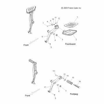 CHASSIS, FLOORBOARD/FOOTPEG, PASSENGER - V10DB36DA/EB36DA ALL OPTIONS (49VICFLOORBOARDPASS10CC)