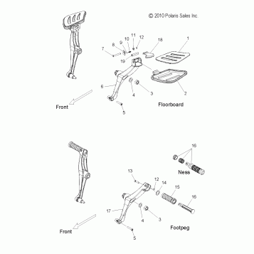 CHASSIS, FLOORBOARD/FOOTPEG, PASSENGER - V11BB36/DB36/DC36/EB36 ALL OPTIONS (49VICFLOORBOARDPASS11CC)