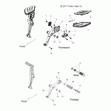 CHASSIS, FLOORBOARD/FOOTPEG, PASSENGER - V13DW36/TW/KW/ZW ALL OPTIONS (49VICFLOORBOARDPASS12CC)