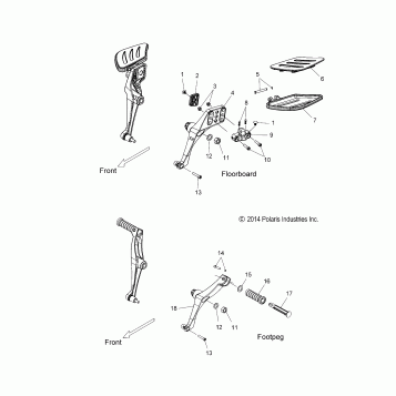 CHASSIS, FLOORBOARD/FOOTPEG, PASSENGER - V15CW/DB/DW/TW36 ALL OPTIONS (49VICFLOORBOARDPASS15CC)