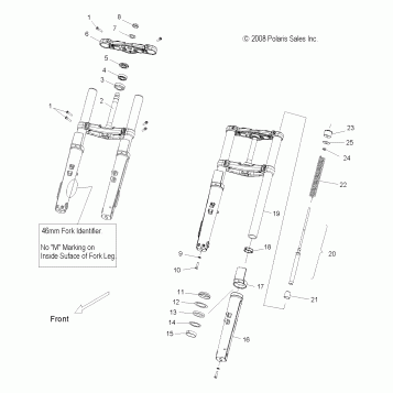 SUSPENSION, FRONT FORKS and CLAMPS, 46 MM - V10SD36/SC36/VB36 ALL OPTIONS (49VICFORKS09VN46)