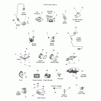 ELECTRICAL, SWITCHES, SENSORS and COMPONENTS - V08SB36/SD36 ALL OPTIONS (49VICSWITCHES08VN)